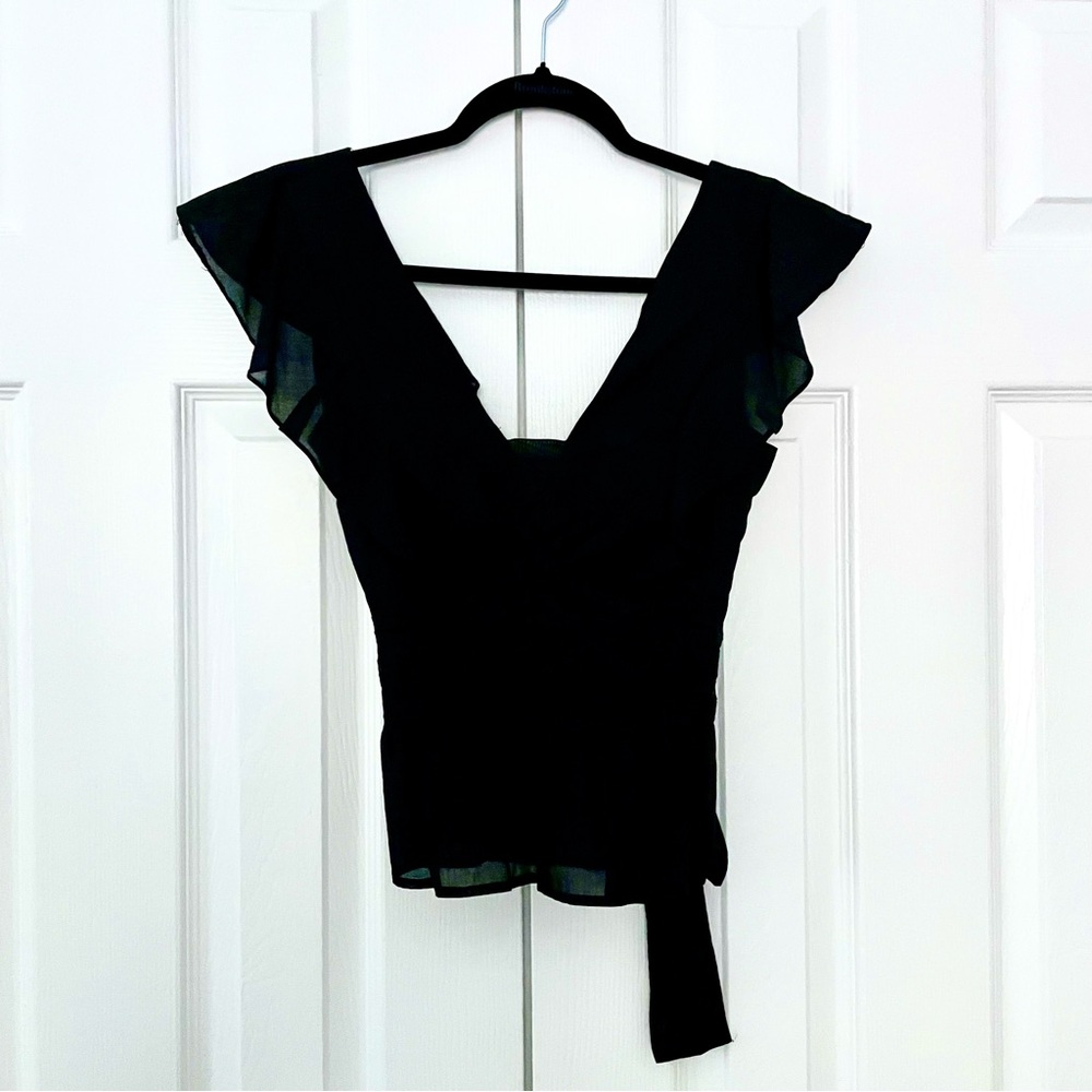 H&M Peplum Blouse  Black Ruffled V-Neck - Women's Size 2 - Picture 7 of 9
